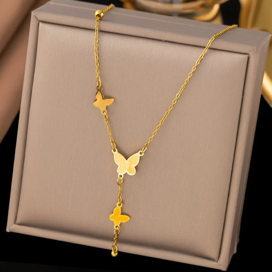 Three Butterflies Drop Necklace