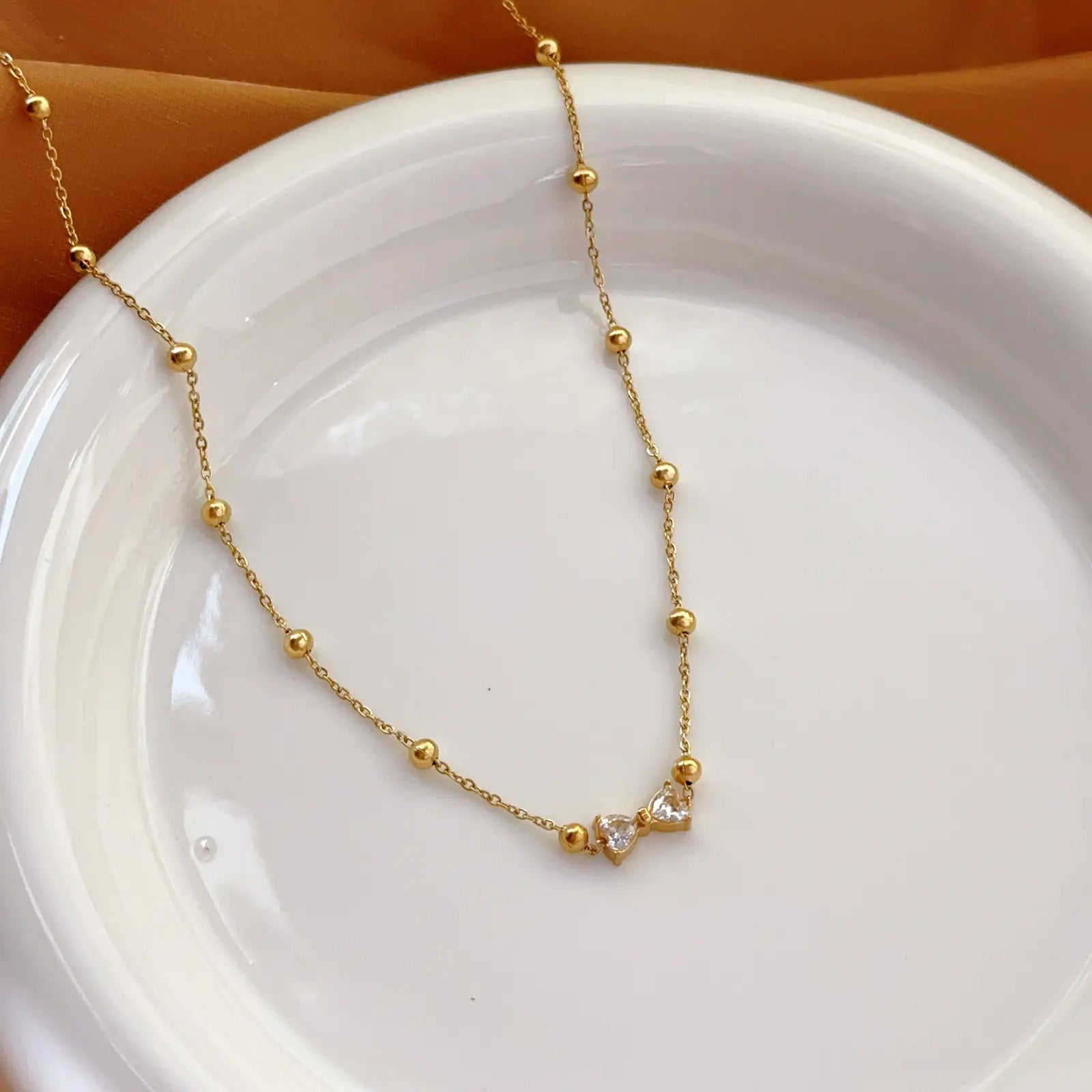 Zirconia Bow Tie Beads Chain Necklace