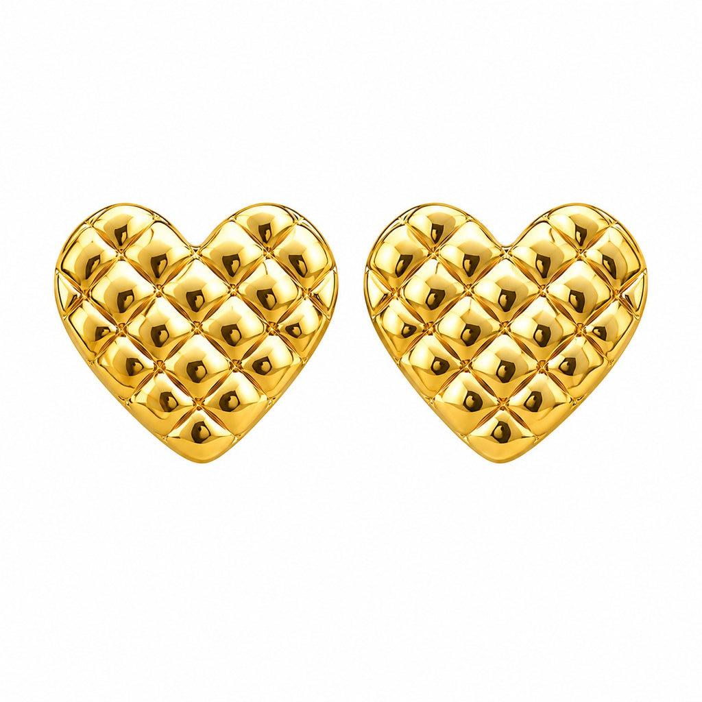 Checked Heart Stud Earrings