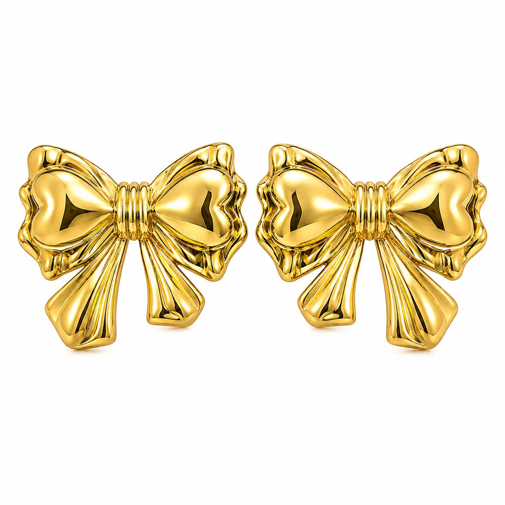 Heart Bow Tie Stud Earrings
