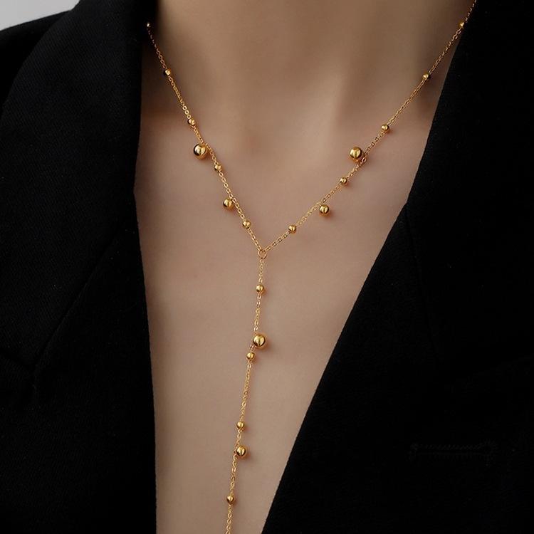 Y-shape Beads Chain Long Drop Necklace