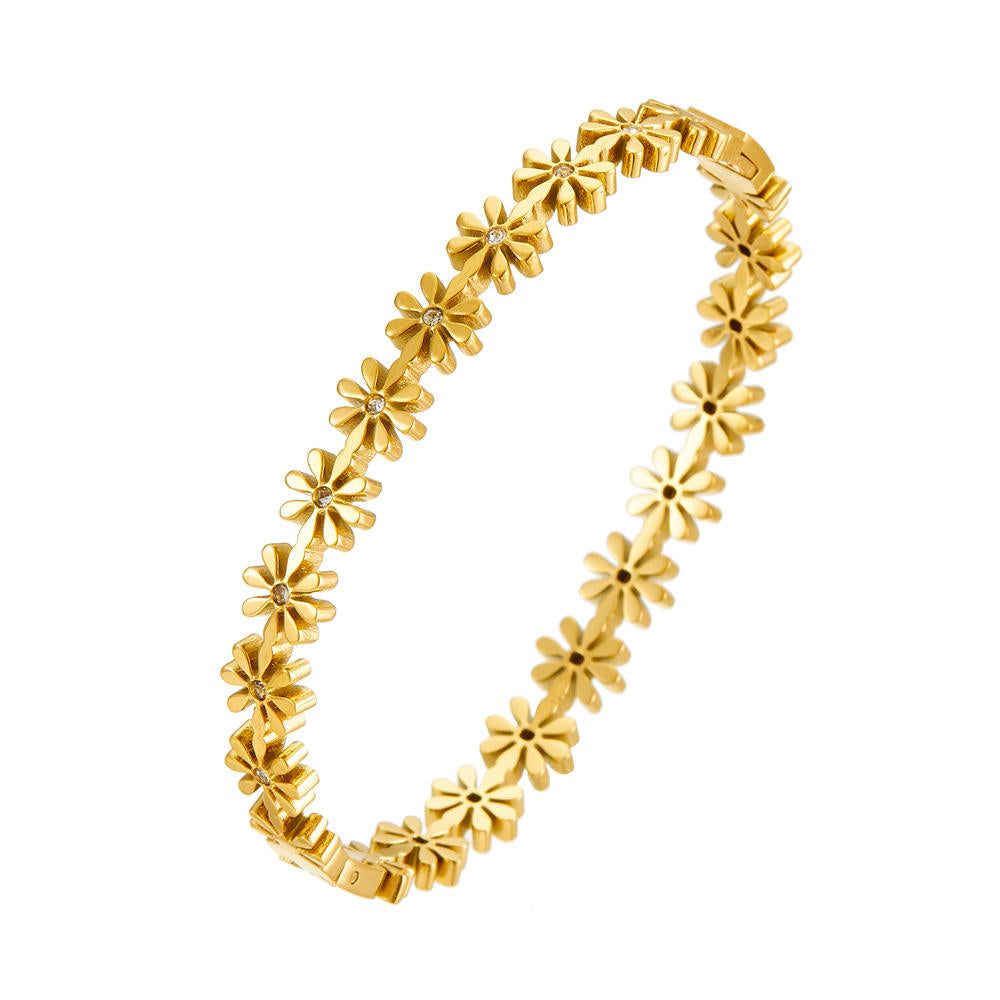 Daisy Flower With Stone Bangle Bracelet
