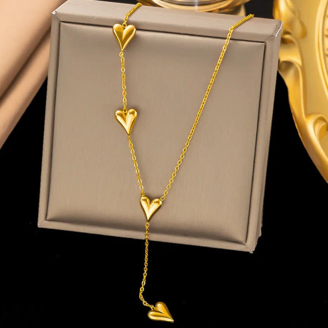Y-Shape Four Heart Drop Necklace