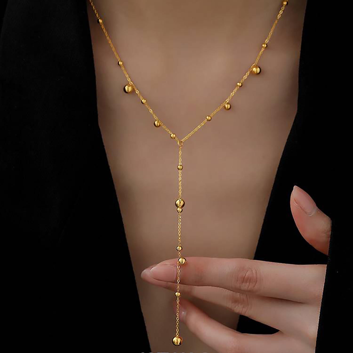 Y-shape Beads Chain Long Drop Necklace