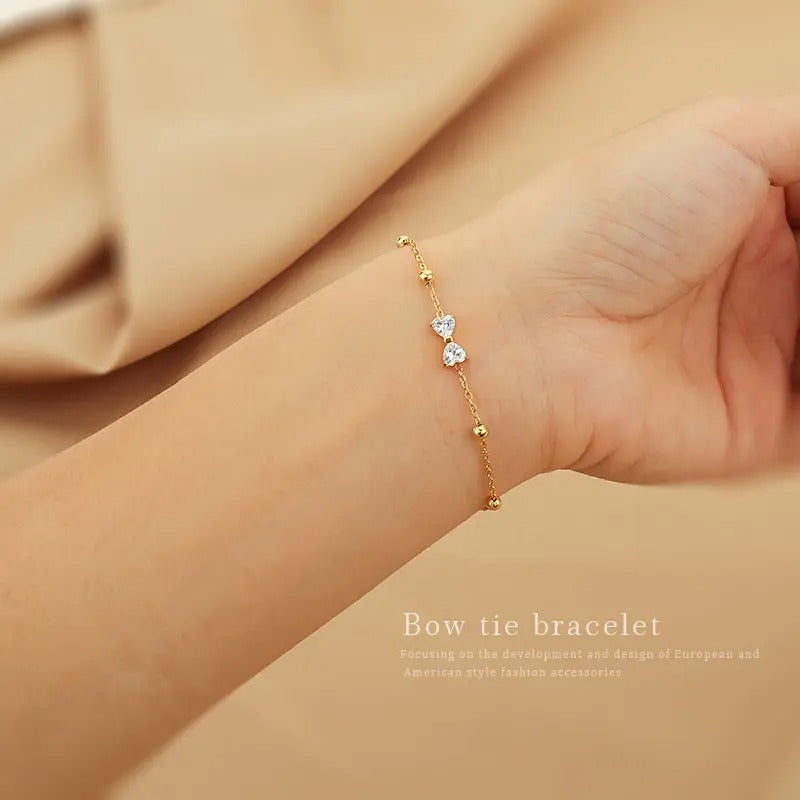 Zirconia Bow Tie Beads Chian Bracelet