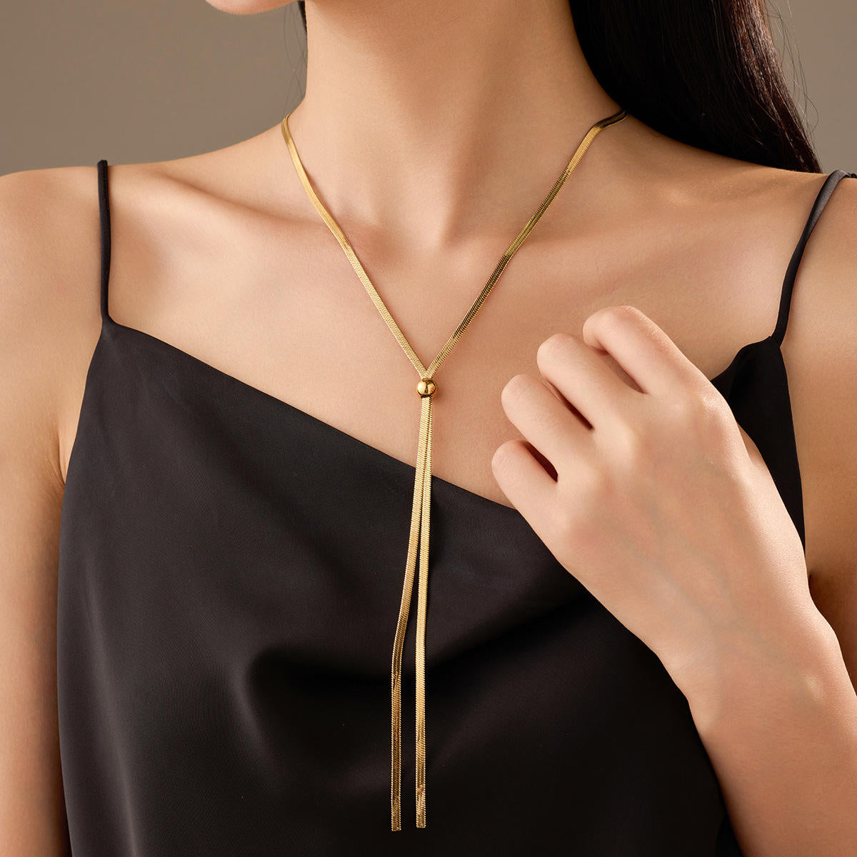 Long Adjustable Snake Bone Flat Chain Necklace
