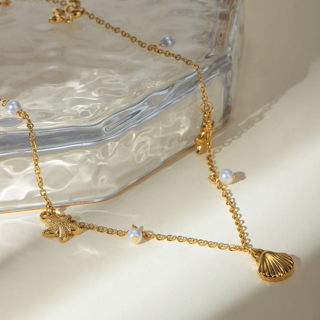 Sea Shell Star Theme Pearl Charms Necklace