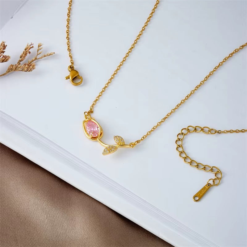 Floating Pink Tulip Necklace
