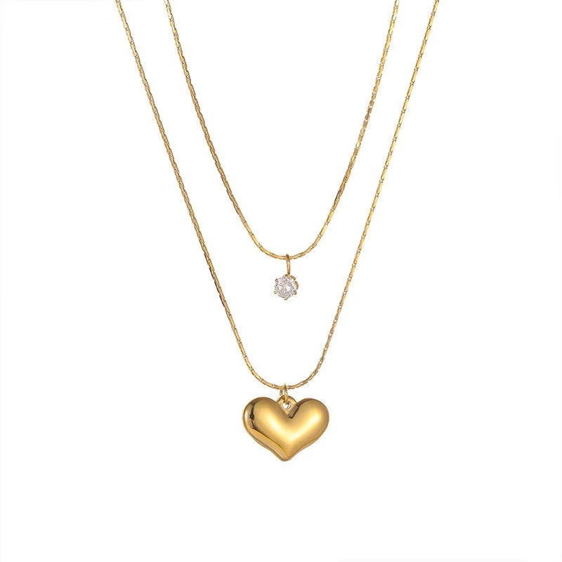Crystal Heart Double Layered Necklace