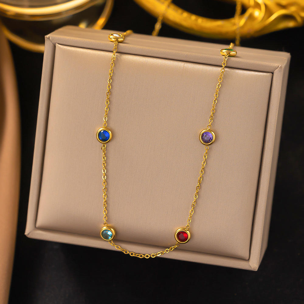 Multi-Color Stone Charms Necklace