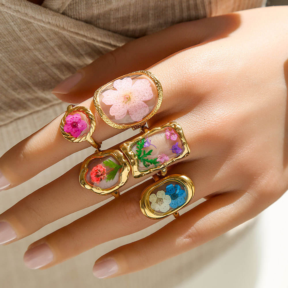 Floral Resin Art Rings