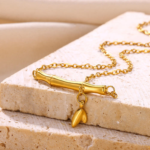 Bamboo Bar Leaf Drop Necklace