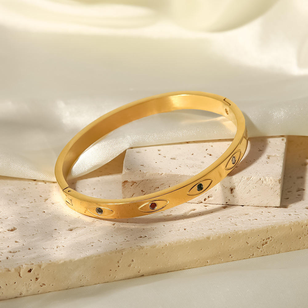 Multi-Color Zircon Evil Eyes Style Bangle Bracelet