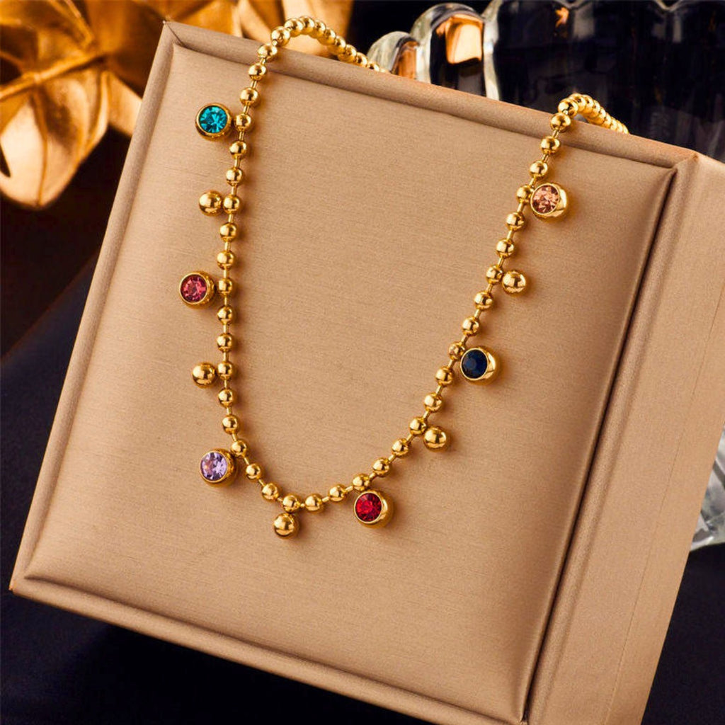 Multi-Color Stone Beads Chain Necklace