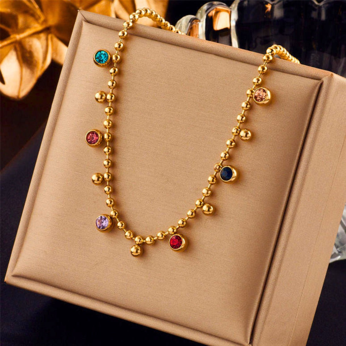 Multi-Color Stone Beads Chain Necklace
