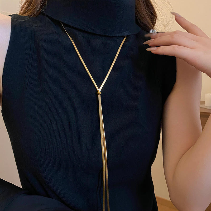Long Adjustable Snake Bone Flat Chain Necklace