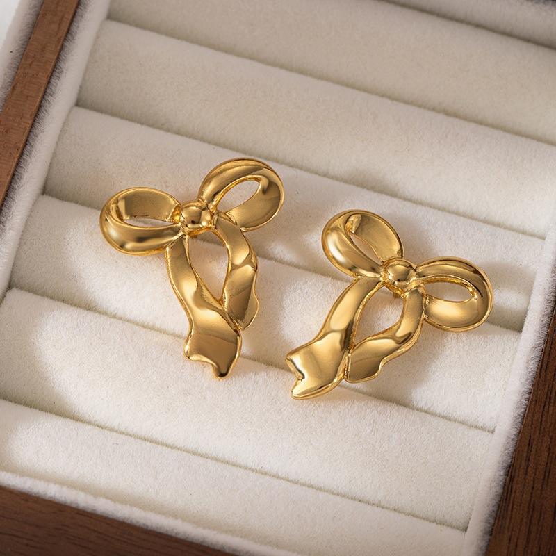 Smooth Bow Ribbon Knot Stud Earrings
