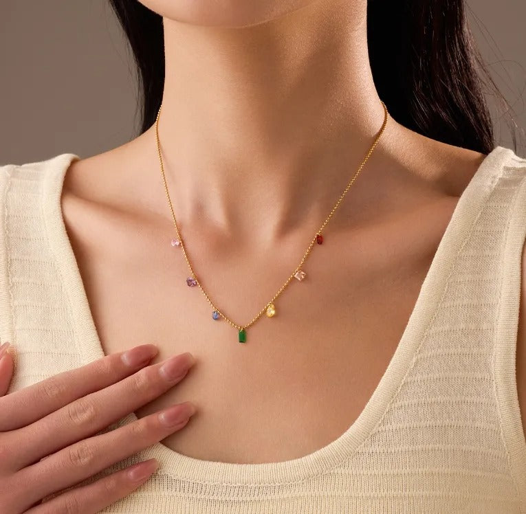 Rainbow Colored Cubic Zirconia Crystals Necklace