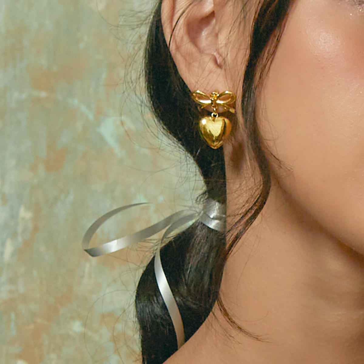 Heart Bow Drop Earrings