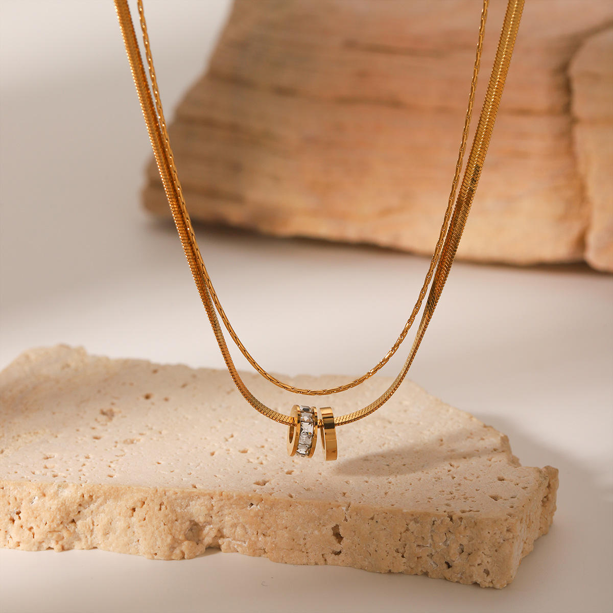 Double Layer Rings Pendant Necklace